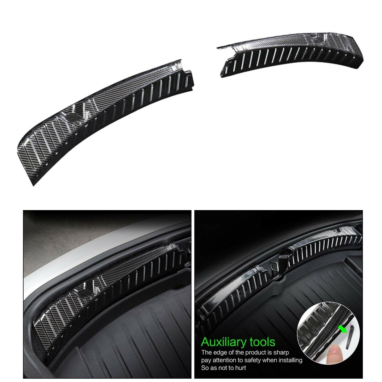 2 Packs Inner Rear Trunk Protect Guard Sill Plate for Tesla Car Carbon fiber