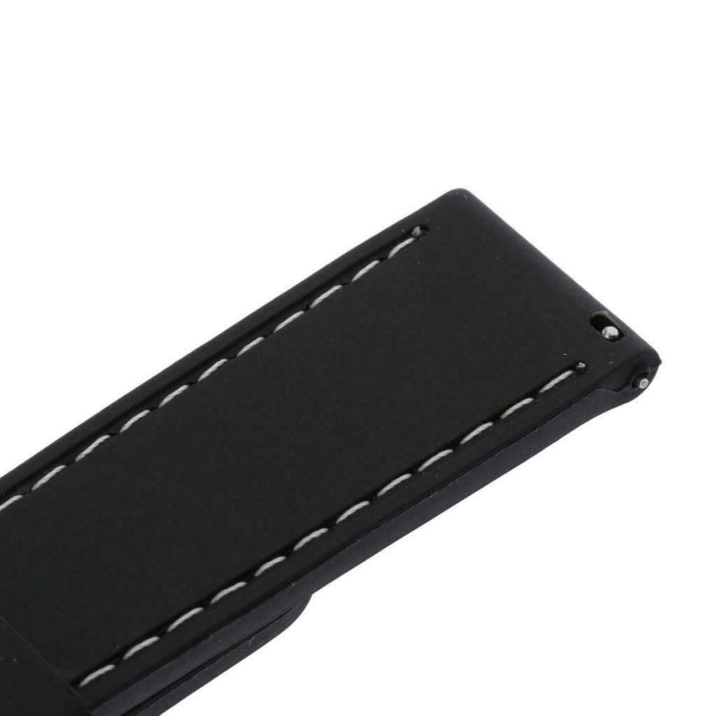 Waterproof Silicone Watch Strap with Stainless Steel Pin Buckle White Line