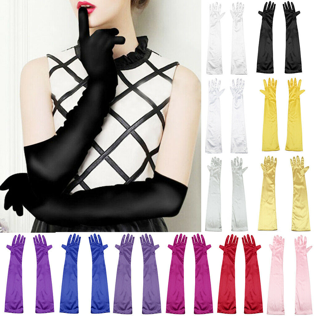 2Pairs Long Gothic Operon Satin Gloves Fancy Dress Woman