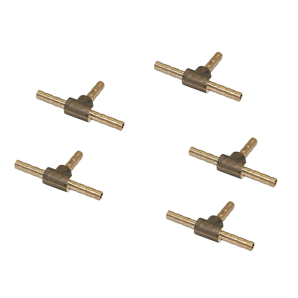 5pcs Barbed Brass T Piece 3 Ways Tee Hose Fuel Air Hose Joiner Adapter 4mm