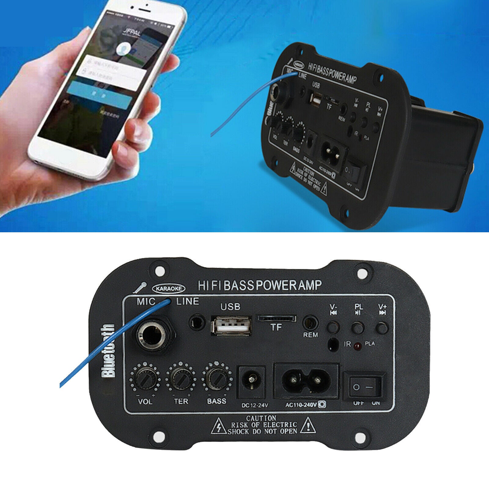 220V Bluetooth Hi-Fi Bass Power Amplifier AMP Radio Audio TF/USB Player DIY