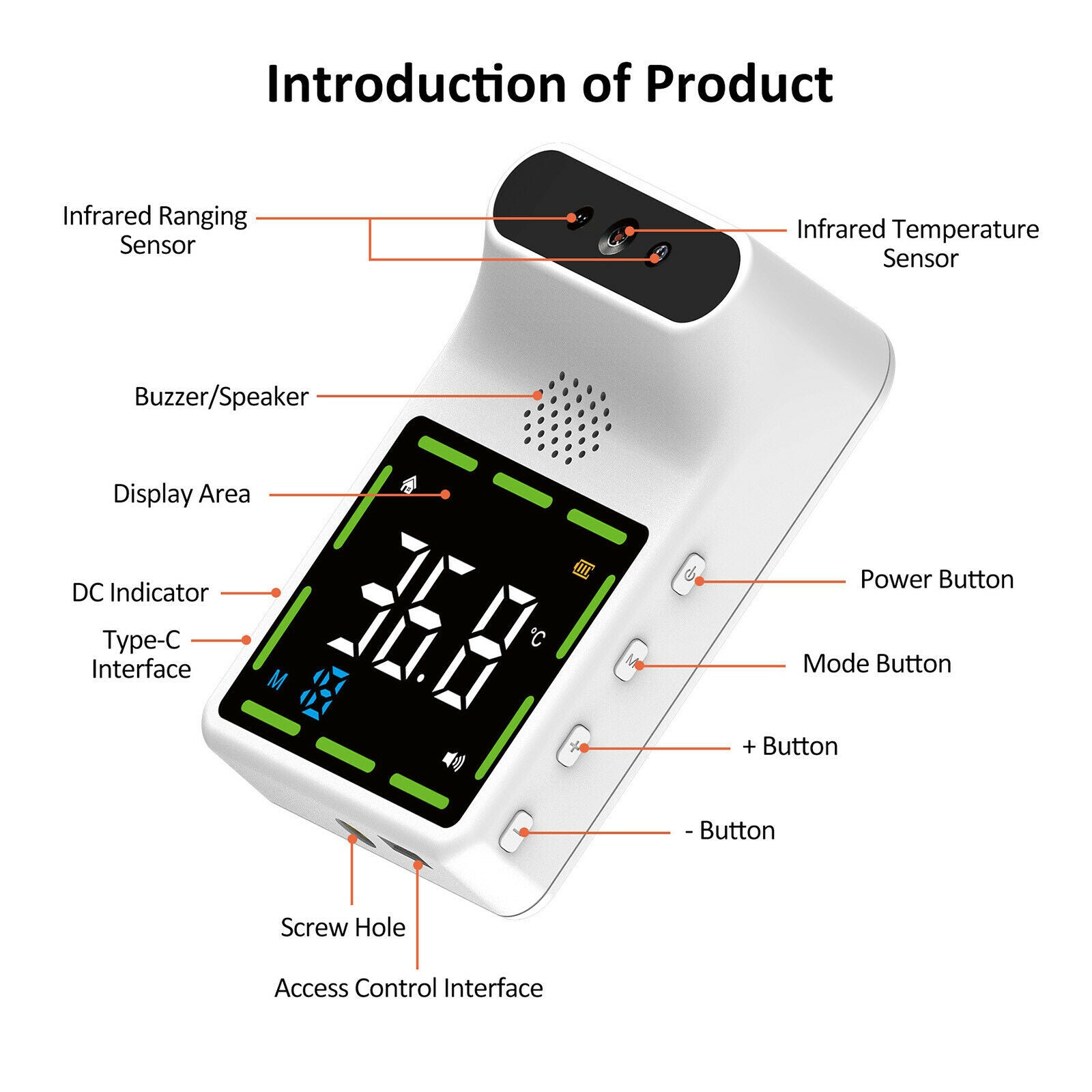 Non- Thermometer Temperature Display Wall Mounted Human Body