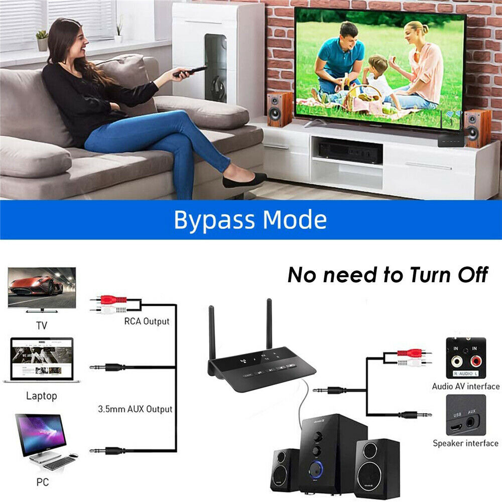 Bluetooth 5.0 RCA Transmitter Receiver Wireless Adapter For TV PC Car Headphones