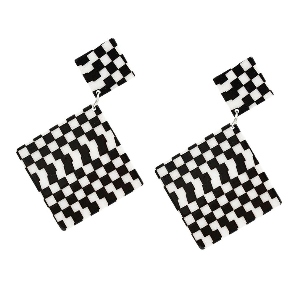 Black White Acrylic Geometric Dangle Women Hip Hop Earring Rhombus