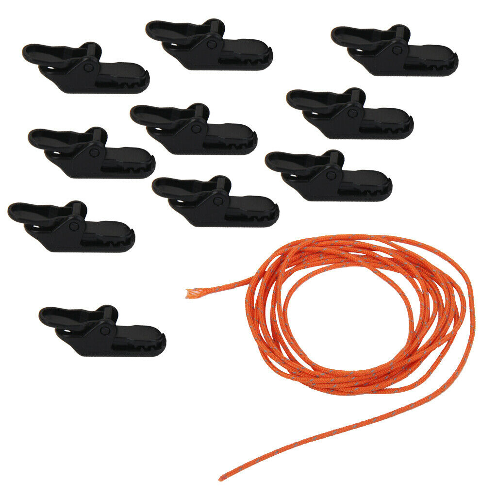 10 Pieces Awning Clamp Tarp Clips Snap Hanger Tightening Tool + 20m 1.8mm Tent