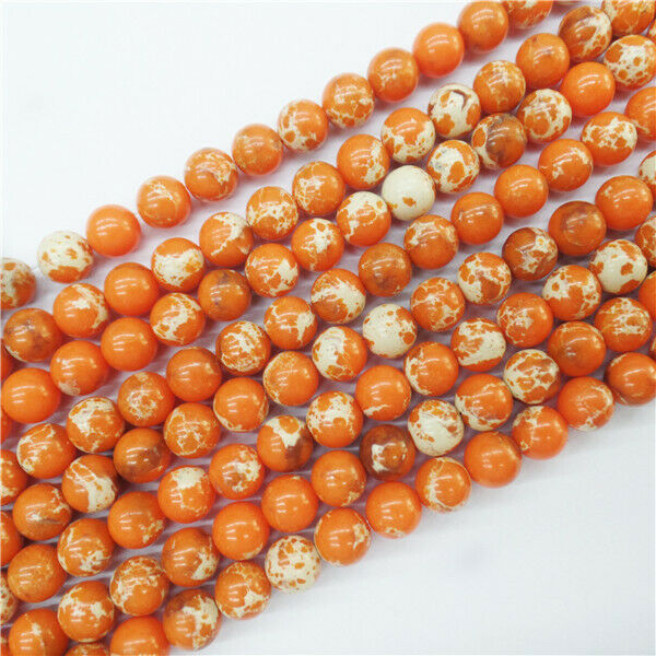 1 Strand 10mm Orange Sea Sediment Jasper Round Ball Loose Beads 15.5inch HH9071