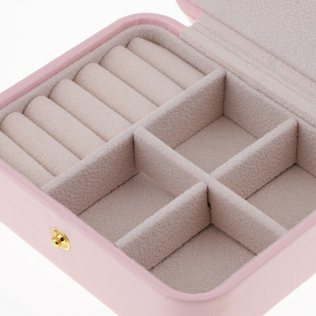Portable Leather Double Layer Travel Earrings Jewelry Box Storage Pink