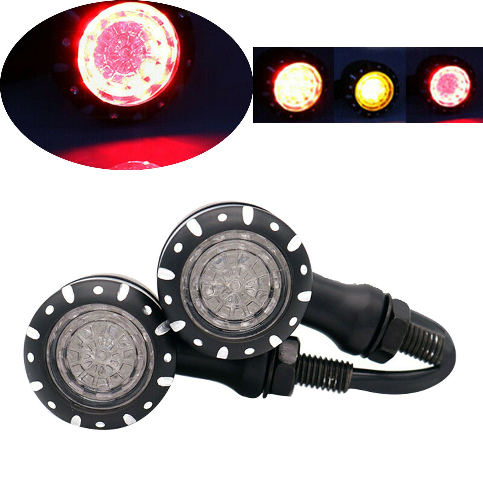 2Pcs LED Turn Signal Light Motorcycle Scooter Indicators Flashing black