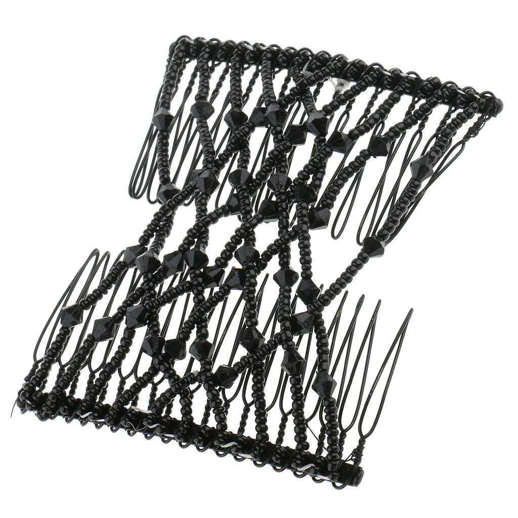 Women Hair Beauty Decoration Comb Stretchy Beaded Hairpin Bow Double Combs