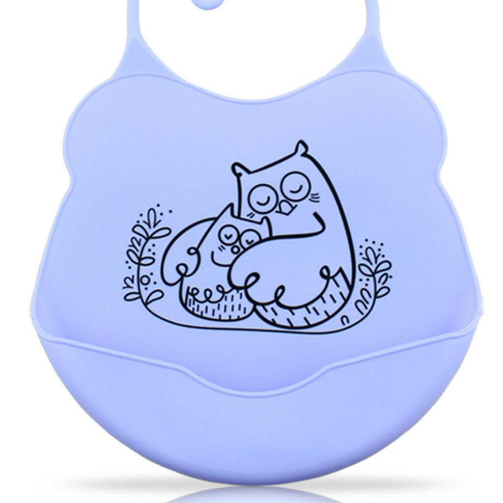 Baby Bibs Silicone Comfortable Soft Toddlers Feeding Bibs Owl_Purple