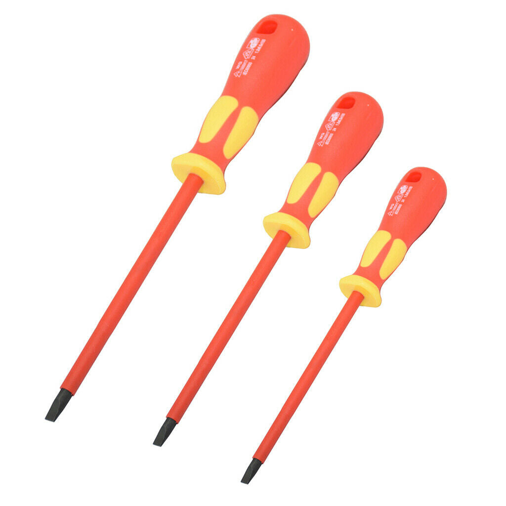 3 x Insulated Safe Multi Flat Slotted Screwdriver Repair Tools Easy to Use