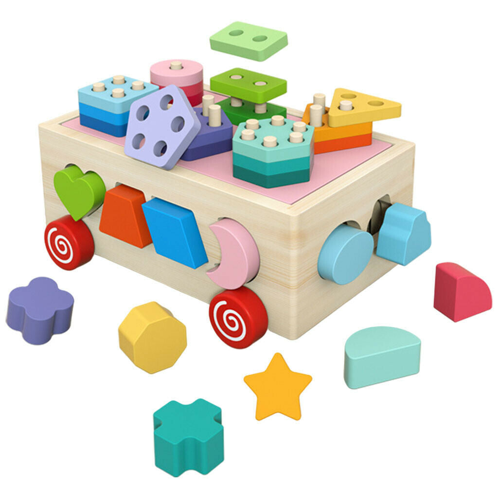 Wood Sorting Box Colorful Geometric Shape Blocks Learning Gifts for Toddlers