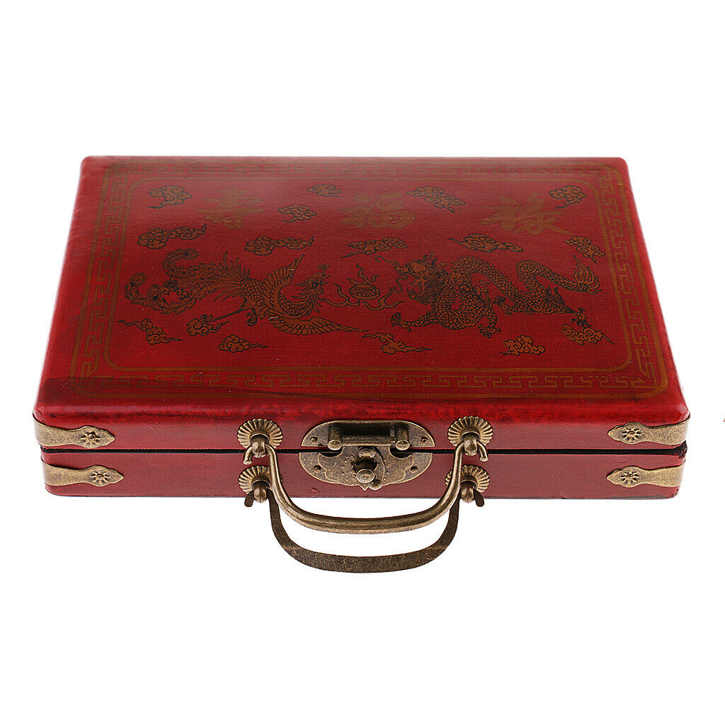 Chinese Mahjong Collectible Majiang Set with Retro Style Case, 3x2.2x1.5cm Tile