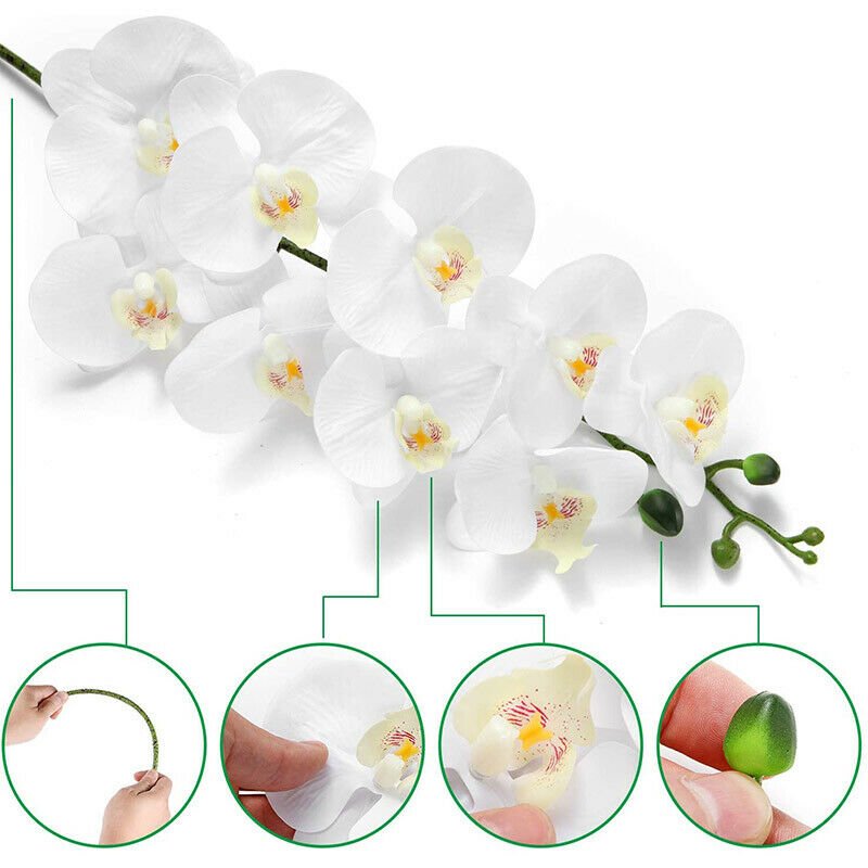 2Pcs 38inch Artificial Real Contact Orchids Flowers 9Heads Latex PhalaenopsiF6G7