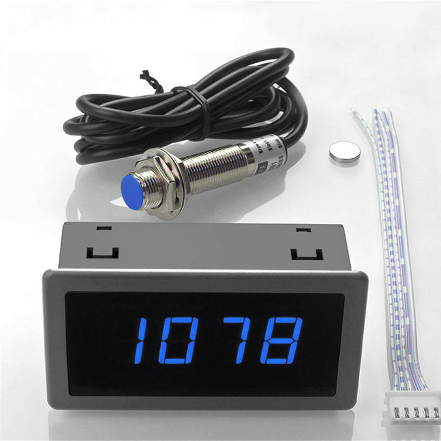 4 Blue Digital LED Tachometer RPM + Hall Proximity Switch Sensor NPN 60 x 10mm