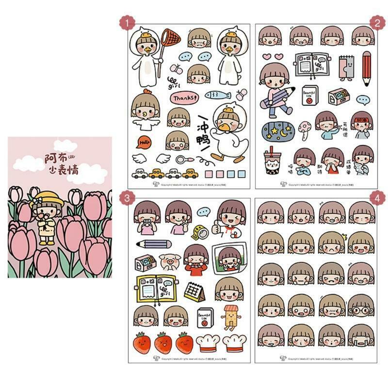 Mini Cartoon Cute Girls Paper Letter Stickers Pack of 4 Sheets Peel-Off Stickers