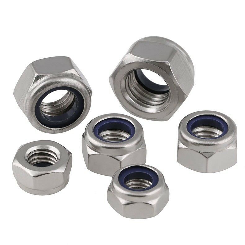 2PCS M8 x 1.25mm Left Hand Thread Nylon Insert Lock Nuts Nyloc Nuts 304 Stainles