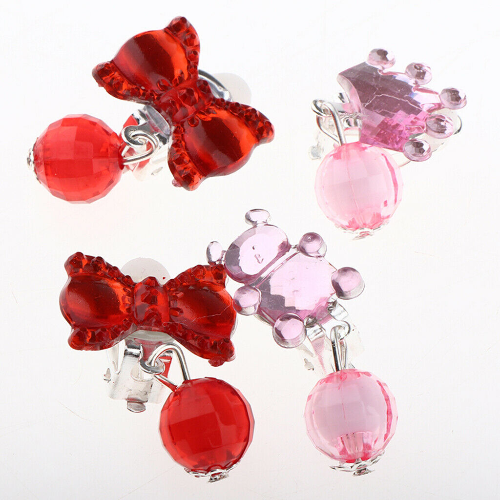 7 Pair Girls Earrings Clip on Cute No Piercing Kids Dress Up Party Accs Gift