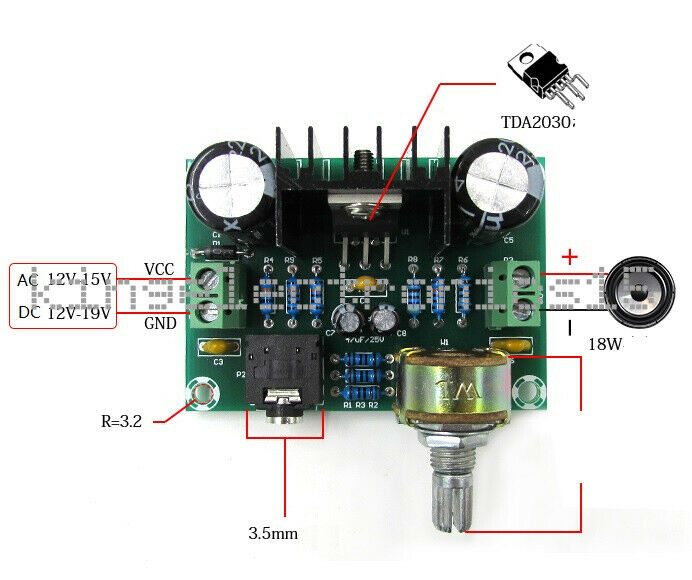 TDA2030A DC/AC 12V mono channel Amplifier board 18W amplifier board