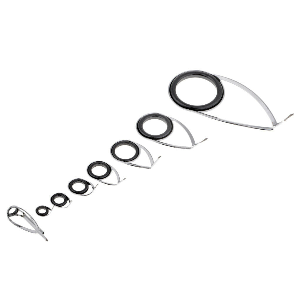 8Pcs Stainless Steel Straight Handle Fishing Rod Guide Set Rod Tip Ring Hook