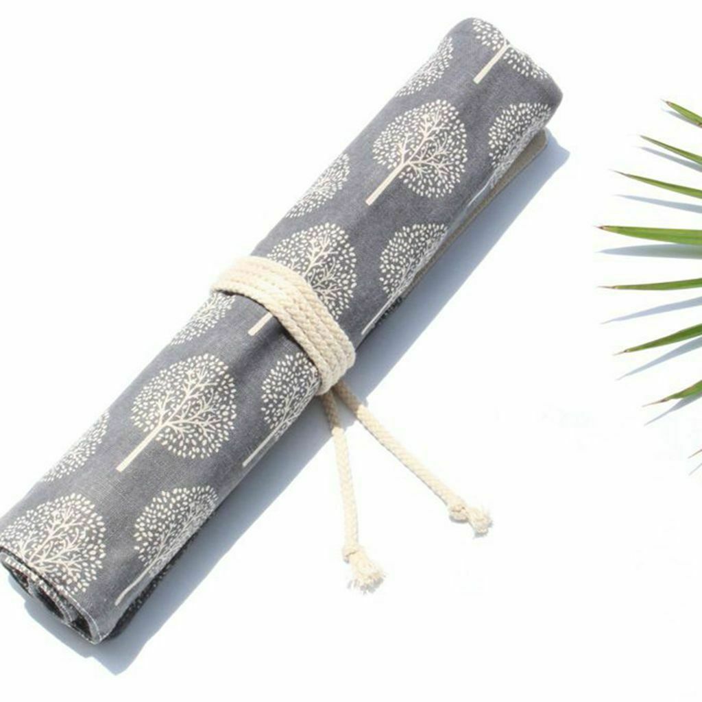 20 Slots Canvas Wrap Roll up Paint Brushes Case Cosmetic Bag Storage Pouch