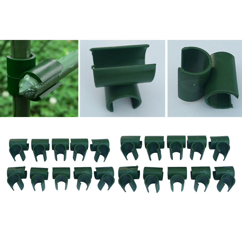 20x Plant Stakes Connectors Plastic Cross Clips Garden Clamp 16mm+20mm