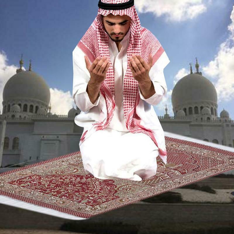 Red Mosque Pattern Muslim Prayer Mat Tassel Floor Carpet Turkish Islamic Rug