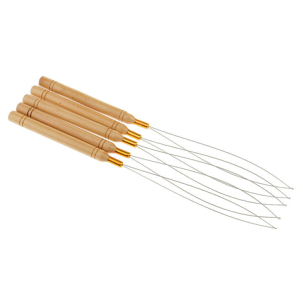 5 x Micro Ring Wooden Handle Loop Needle Extension Hook Threader