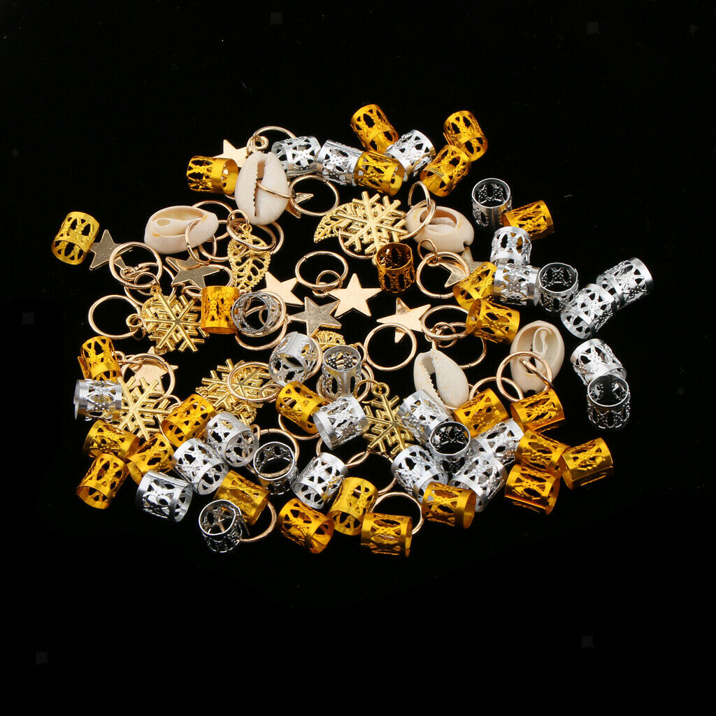 84 Pack 6 Styles Shell Dreadlock Beads Loops Clips DIY Hair Braid Rings