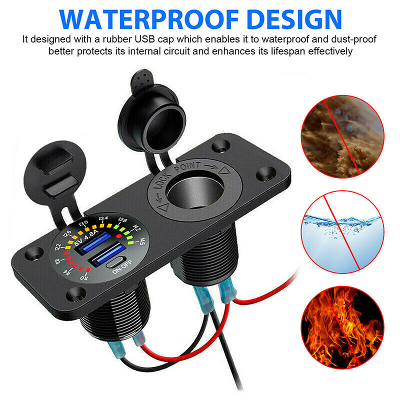 2 in 1 12V 4.8A Dual USB LED Car Fast Charger Socket Power Outlet Voltmeter