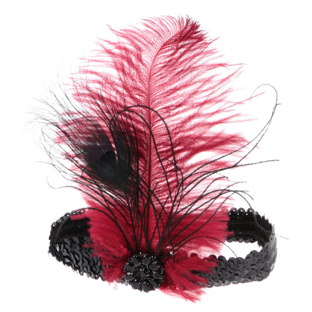 1920s Flapper Red Feather Headband,  Hair Accessories for Wedding Tea Party