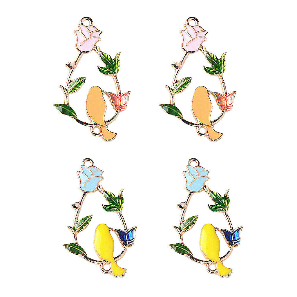 4 Pcs Alloy Enamel Flower Key Pendant Charms Bead Jewelry Decoration