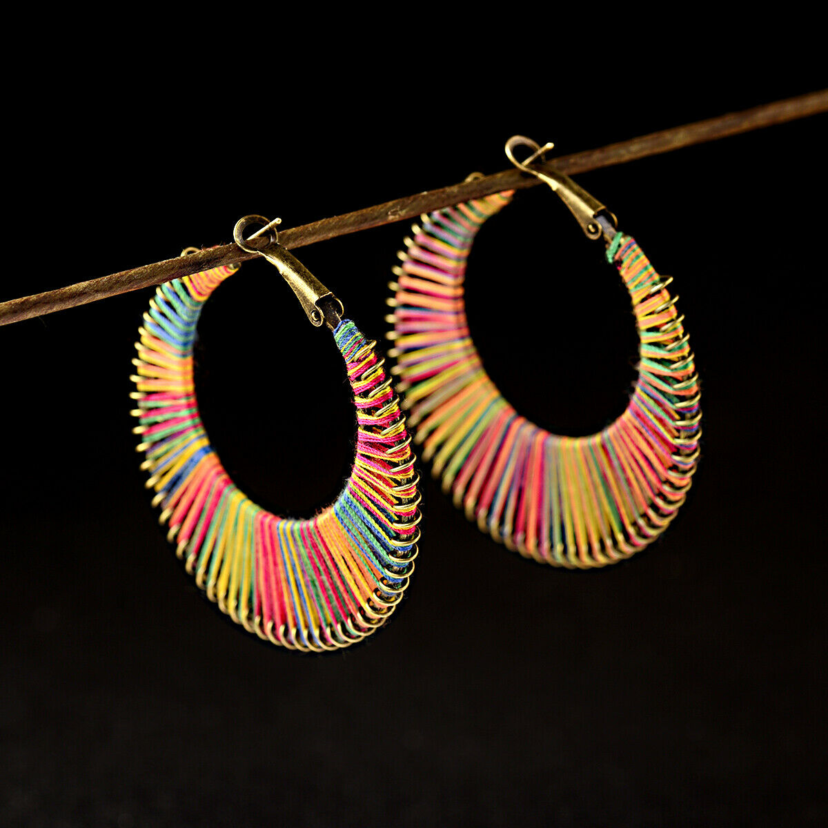 Fashion Geometric Colorful Round Cotton Hoop Earrings Women Wedding Jewelry Gift