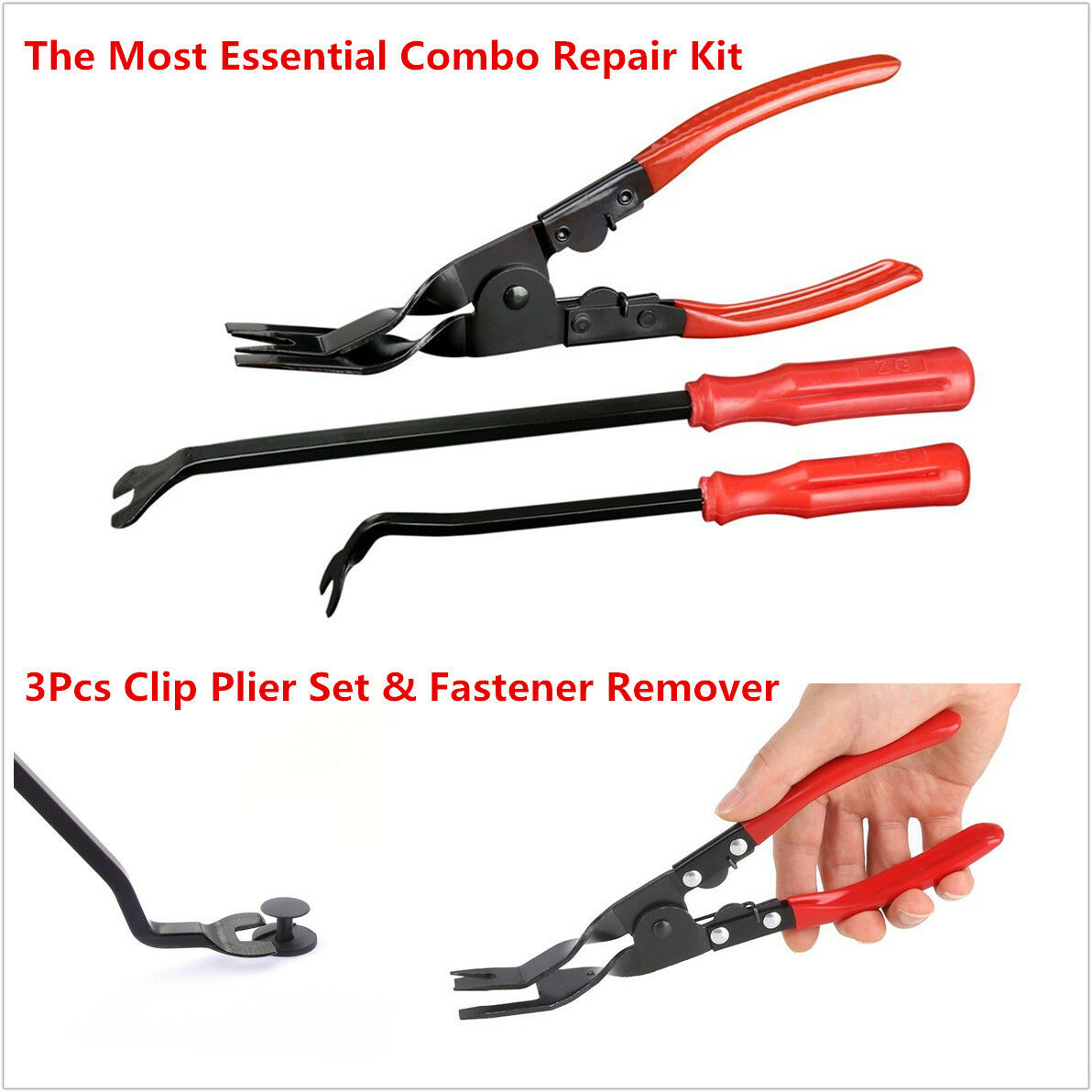 3Pcs Car Panel Trim Upholstery Rivets Clips Puller Pliers Fastener Remover Tool