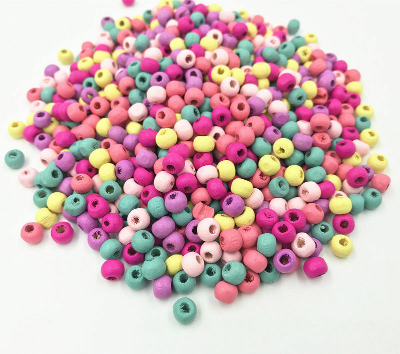 200pcs Mixed color Round Beads Makeing Necklace DIY Kids crafts Wood Beads 8mm