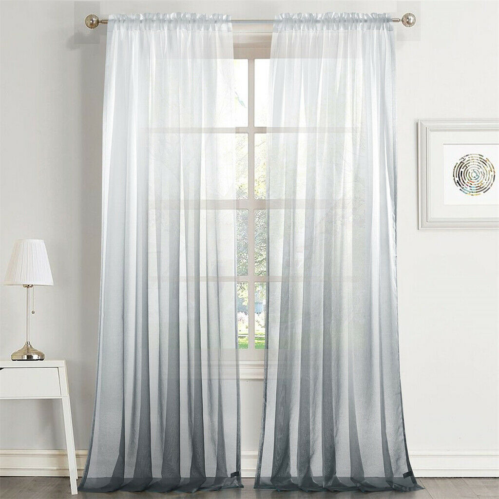 2pcs Curtain Voile Transparent Curtains Living Room Eyelet Scarf Decorative