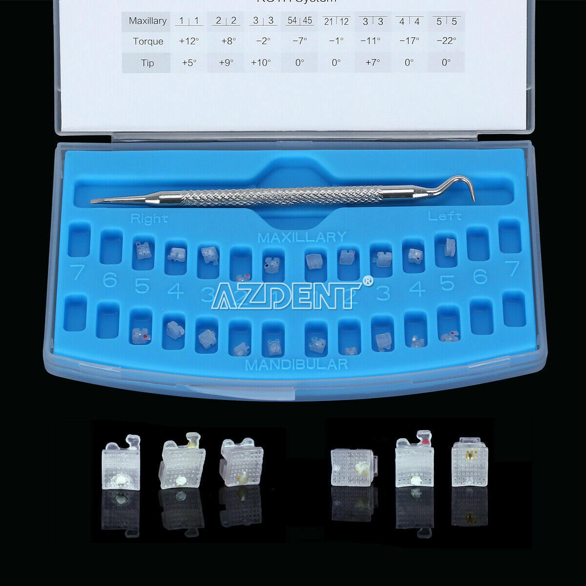2 X Dental Ortho Clear Ceramic Self Ligating Bracket Roth 022 Hook 345 &Tool