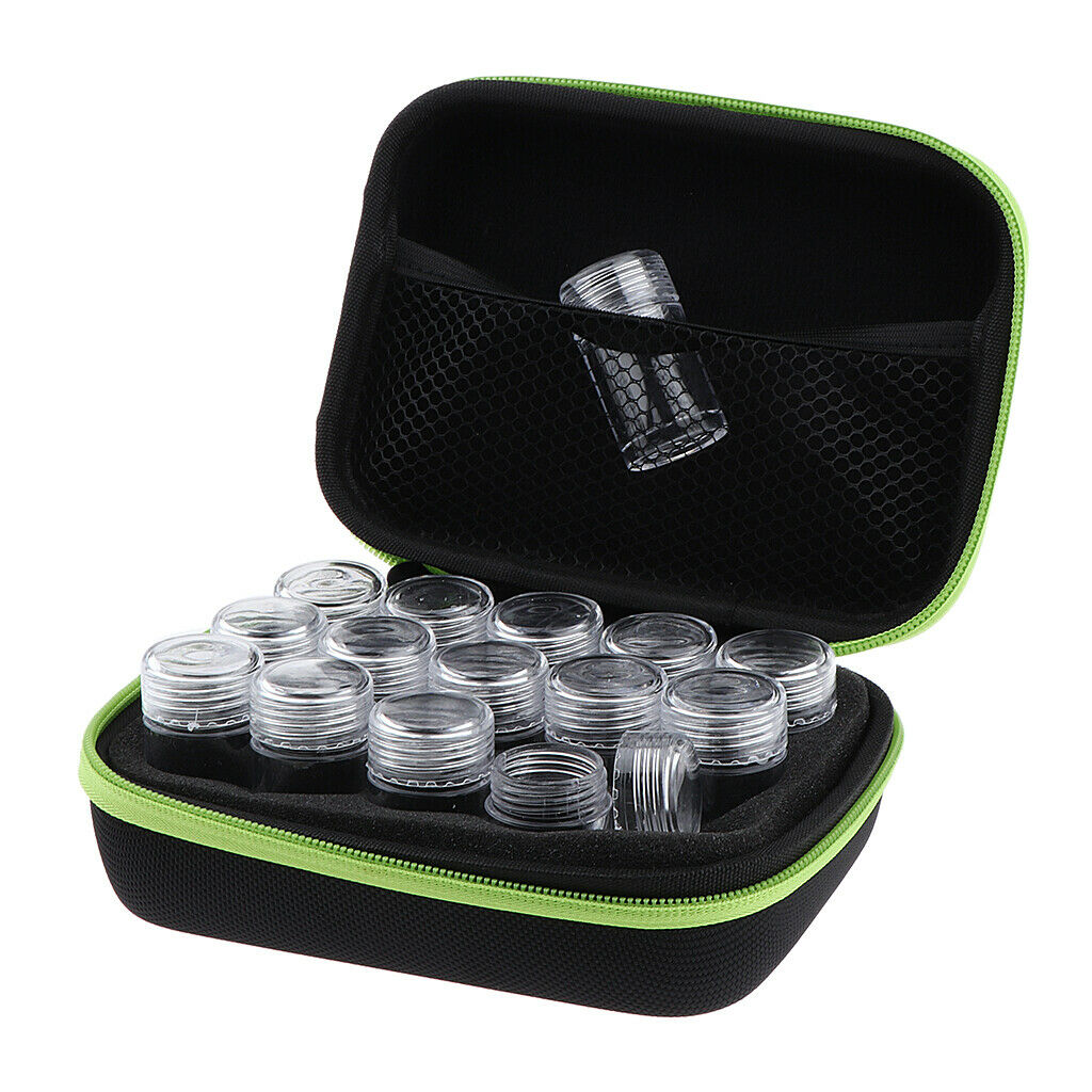Essential Oil Storage Bag Travel Case Holder Organizer+15Pcs Bottle Green