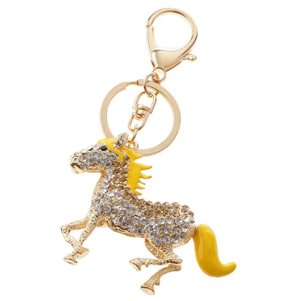 Horse Pendant Crystal Keychain Keyring Bag Purse Charm Keyfob Gifts Yellow