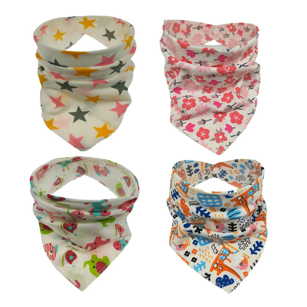 4pcs Adjustable Cartoon Triangle Baby Bibs Burp Cloths Drool Bibs for Scarf