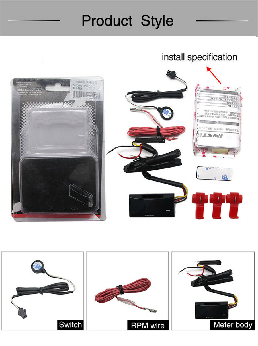 Waterproof Mini Black Tachometer Red Digital LCD Display x10 RPM For Motorcycle