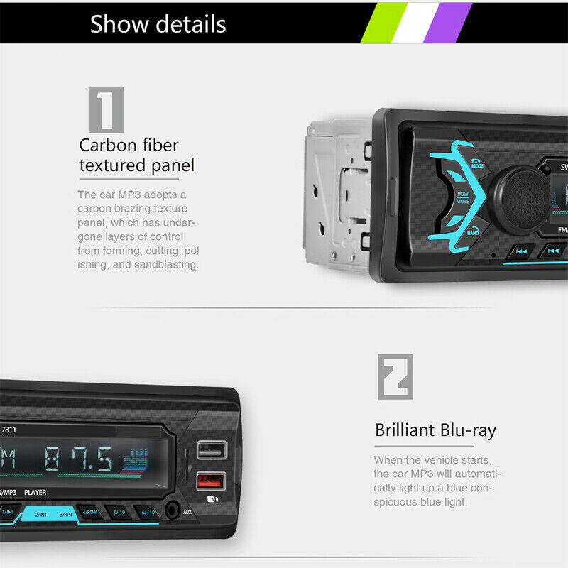 12V 1 Din Car Remote Control Digital Audio MP3 Radio Player USB/SD/AUX Bluetooth
