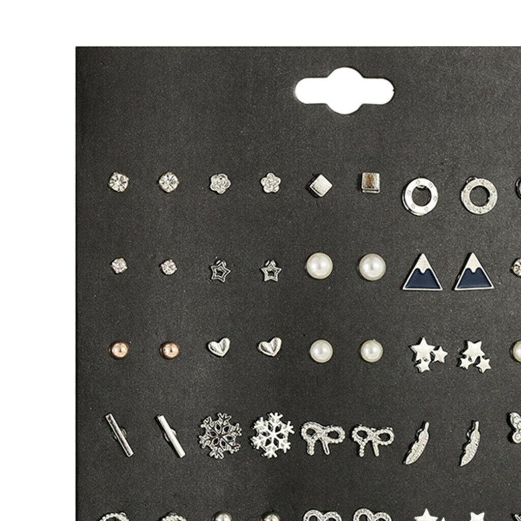 Set of 30 Female Casual Crystal Butterfly Moon Mixed Ear Studs Earrings Set