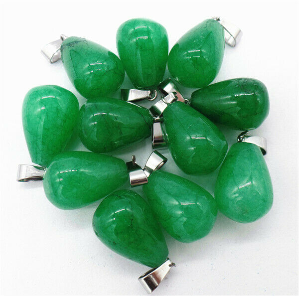 100Pcs 18x13mm Wholesale Green Malay Jade Teardrop Pendant Bead DIY HH8322