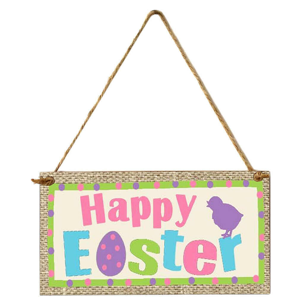 Easter Hanging Sign Pendant Ornament Bunny Wood Crafts Decor Happy Easter 1