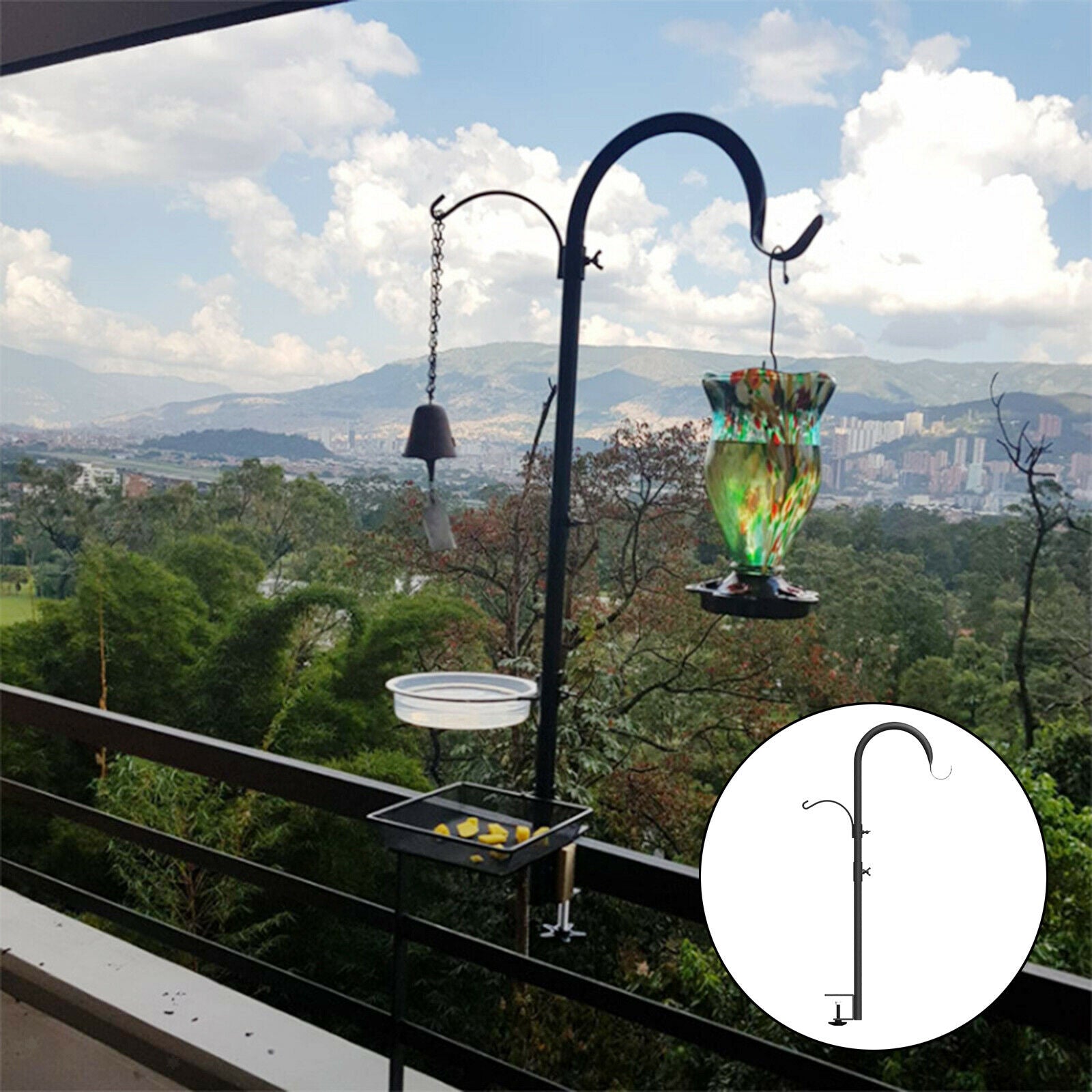 Deluxe Metal Deck Hook Bird Feeder Pole Patio Bird Bath Planter Hanger 37in