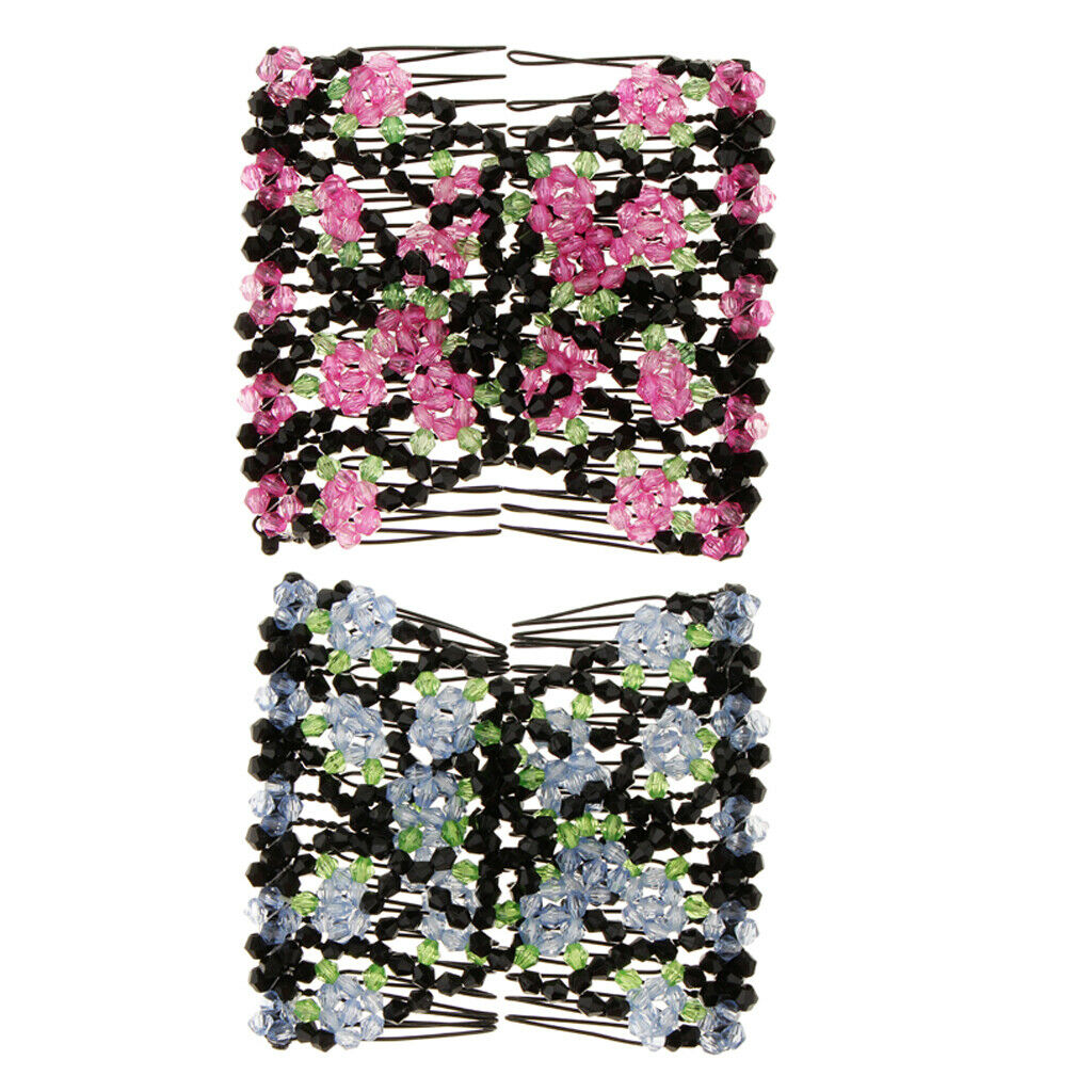 2x  Hair Combs Floral Beads Double Hair Clips
