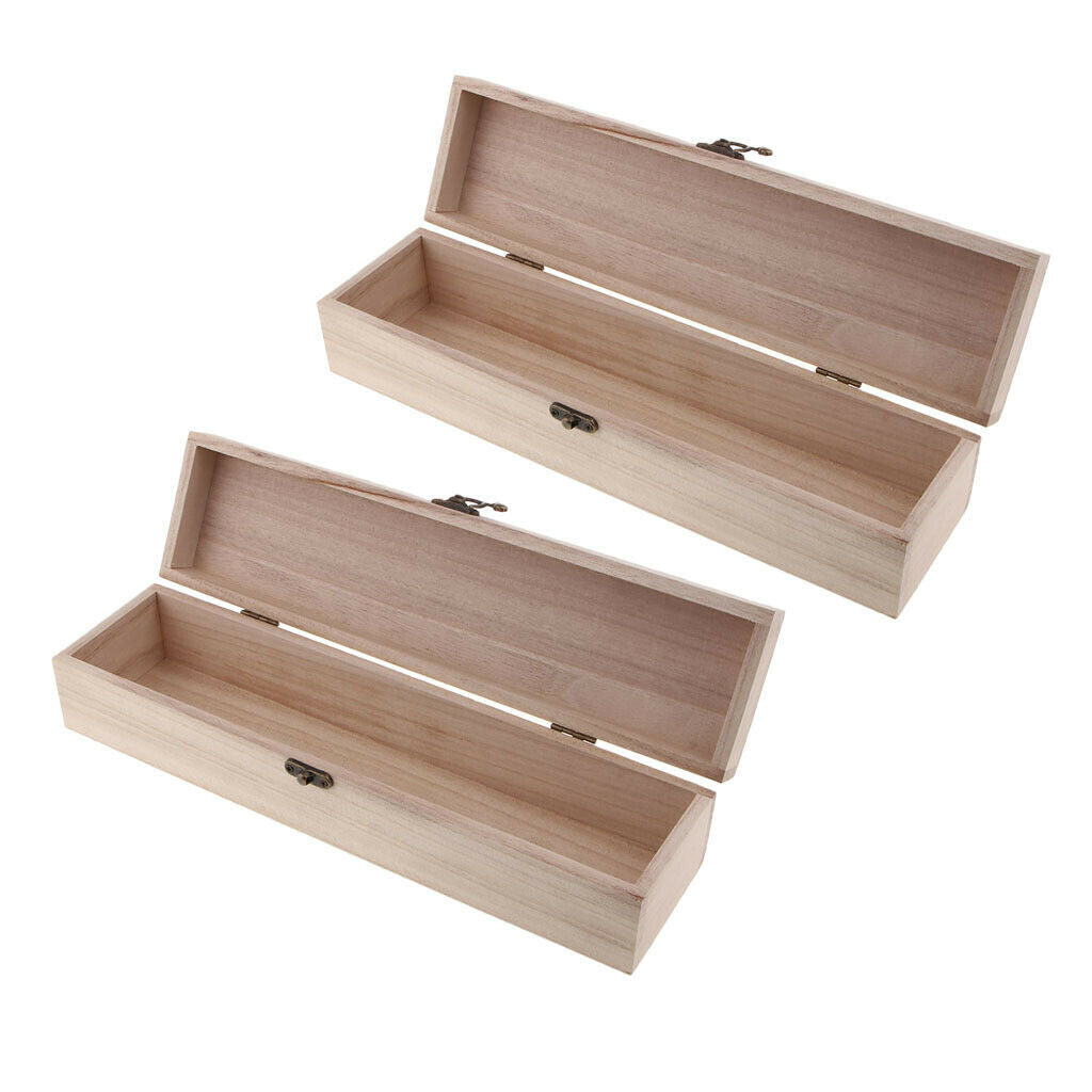 2Pack Plain Natural Wood Trinket Storage Box with Hinged Lid Case Kids Toys DIY