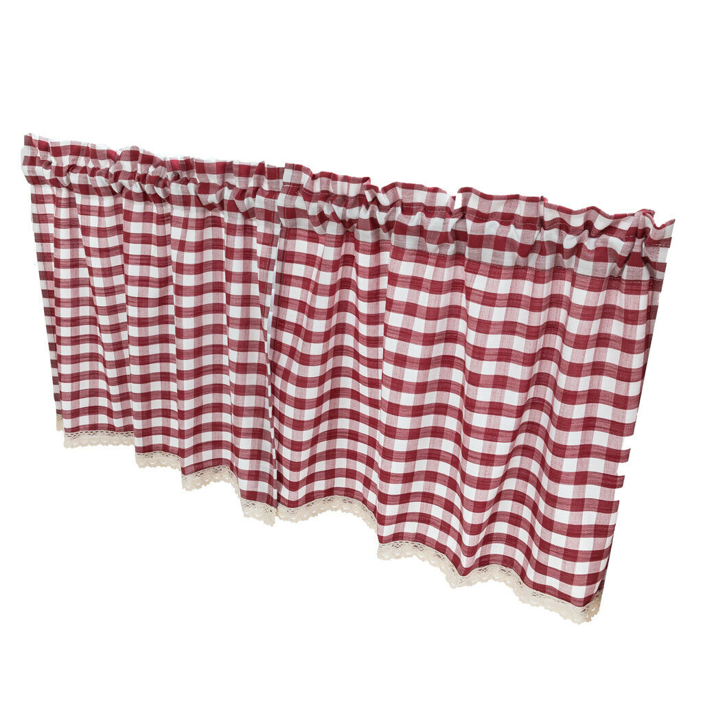 2x Check Laces Cafe Kitchen Curtain Valances European Rural Window for