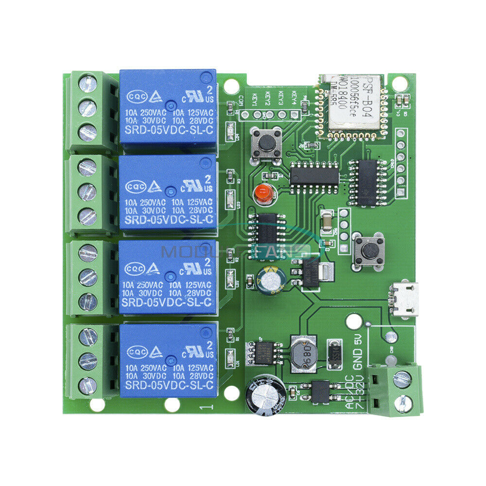 DC 5V 4-Way WiFi Wireless Delay Relay Switch APP Remote Control for Smart Home